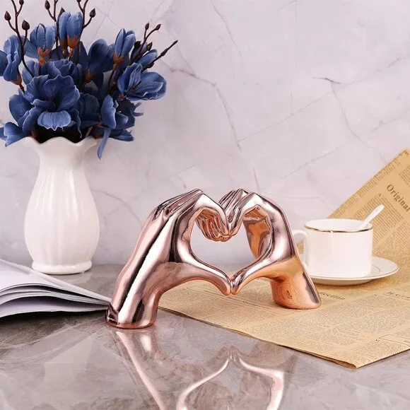Pink Heart Hands Sculpture Boho Living Room Decor, Aesthetic Shelf Decoration, I - Picture 2 of 8